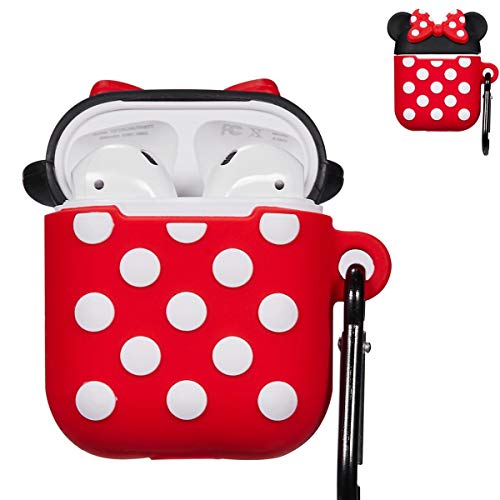 Product Cover Punswan for Airpods 1 & 2 Charging Case,3D Cute Silicone Cartoon Airpod Charging Dock Cover,Character Design Air pod Girls Kids Women Soft Full Protective Skin Cases Carabiner Keychain(Minnie Mouse)