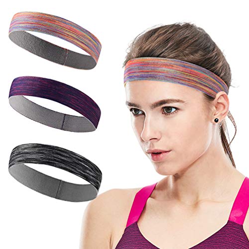 Product Cover Sports Headband Sweatbands Workout Headbands for Men Women 3-Pack Sweat Wicking Hair Bands for Yoga Running Elastic Non Slip