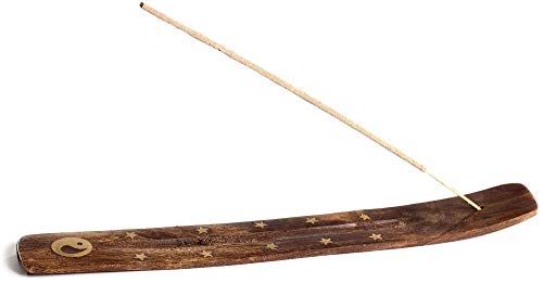 Product Cover Wooden Incense Holder for Sticks with Inlays of Brass 10 inches Long Assorted Styles