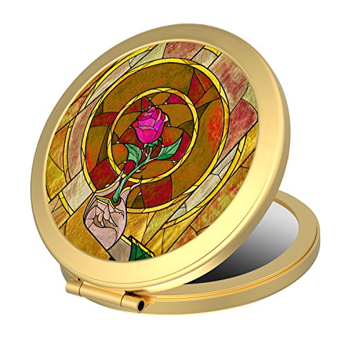 Product Cover Dolopow Makeup Mirror Double Sided Round Compact Mirror Disney Beauty and the Beast Small Pocket Size for Purses and Travel, Elegant Handheld Makeup Mirror - Rose