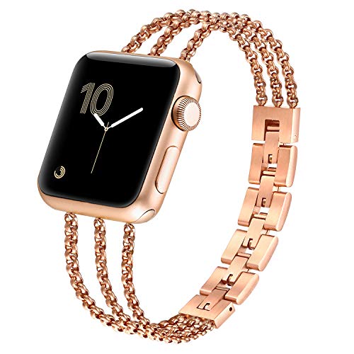 Product Cover fastgo Compatible for Apple Watch Band 38mm 42mm 40mm 44mm Iwatch Bracelet Series 4/3/2/1, Women and Girls Stainless Steel Metal Cuff Watch Band Compatible for Apple Watch Bangle Wristband(Gold)