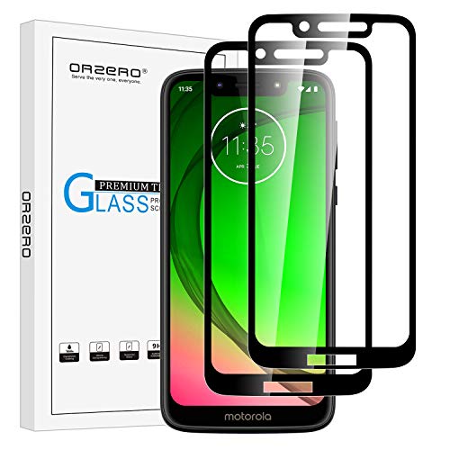 Product Cover (2 Pack) Orzero Tempered Glass Screen Protector Compatible for Motorola Moto G7 Play (Full Adhesive), 2.5D Arc Edges 9 Hardness HD Anti-Scratch Full-Coverage (Lifetime Replacement)
