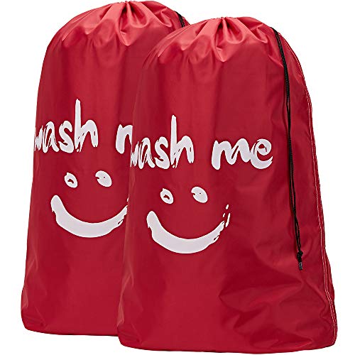 Product Cover HOMEST 2 Pack XL Wash Me Travel Laundry Bag, Machine Washable Dirty Clothes Organizer, Large Enough to Hold 4 Loads of Laundry, Easy Fit a Laundry Hamper or Basket, Red