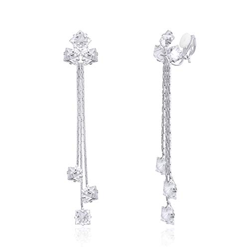 Product Cover YOQUCOL Women Cubic Zirconia Crystal Long Drop Dangle Clip On Earrings For Not Pierced Gils