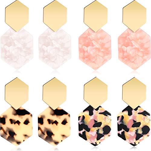 Product Cover meekoo 4 Pairs Acrylic Earrings Marbled Earrings Leopard Drop Earrings Geometric Resin Earring for Women Girls