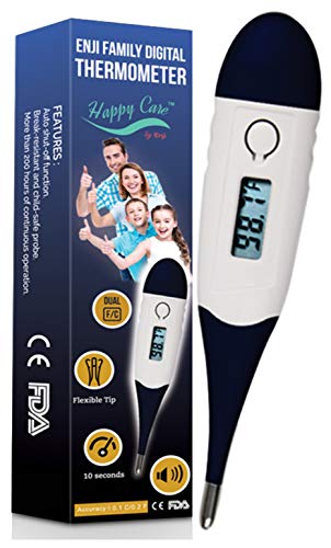 Product Cover [Updated 2019 Model] Enji Rectal Thermometer For Fever Quick 10 Second Reading For Basal Rectal Armpit Underarm Temperature Clinical Grade Fever Detection For Baby Infant Kid Babies Children Adult Pet