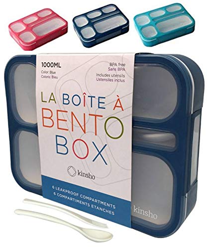 Product Cover Bento Lunch-box Containers for Kids, Boys, Adults | 6 Compartment Lunch-Boxes | Leak-proof School Bentobox or Meal Planning Portion Container Boxes | BPA-Free | Navy Blue
