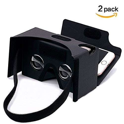 Product Cover Google Cardboard,2 Pack VR Headsets 3D Box Virtual Reality Glasses with Big Clear 3D Optical Lens and Comfortable Head Strap for All 3-6 Inch Smartphones (VR2.0 Black, 2 Pack)