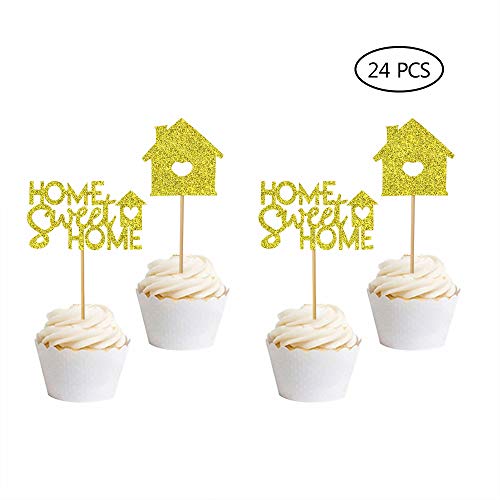 Product Cover Home Sweet Home Cupcake Toppers-24 Pcs Housewarming Cake Topper Housewarming Gift New Home Cake Topper Home Sweet Home Sign New Home Party Decoration