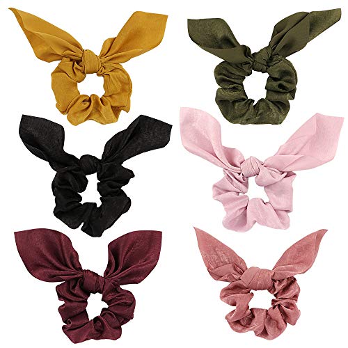 Product Cover Jaciya 6 Pack Hair Elastics Scrunchies Chiffon Hair Scrunchies Hair Bow Chiffon Ponytail Holder Bobbles Soft Elegant Bow Scrunchies for Women Hair Ties, 6 Colors Scrunchies with Ribbon