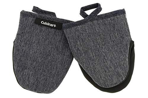 Product Cover Cuisinart Chambray Neoprene Mini Oven Mitts, 2pk - Heat Resistant Kitchen Gloves to Protect Hands & Surfaces w/Non-Slip Grip & Hanging Loop -Ideal for Handling Hot Cookware/Bakeware - Charcoal