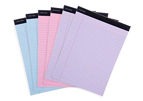 Product Cover Mintra Office Legal Pads - ((BASIC PASTEL 6pk, 8.5in x 11in, WIDE RULED)) - 50 Sheets per Notepad, Micro perforated Writing Pad, Notebook Paper for School, College, Office, Business
