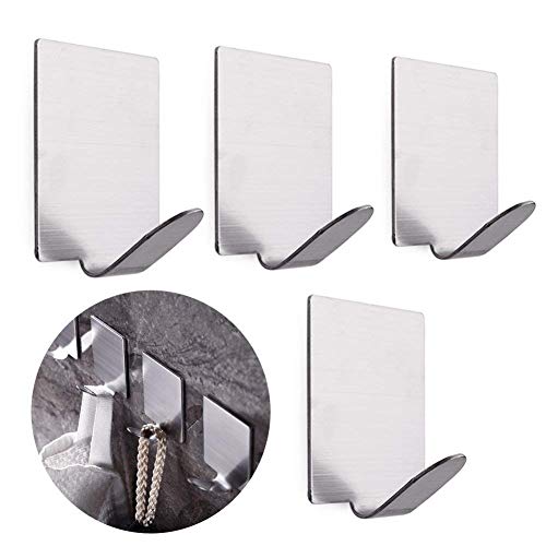 Product Cover ORPIO (LABEL) Self- Adhesive Hooks, Heavy Duty Wall Hooks Hangers Stainless Steel Waterproof Sticky Hooks for Hanging Robe Coat Towel Kitchen Bathroom and Office Utensils Keys Bags (Pack of 4)