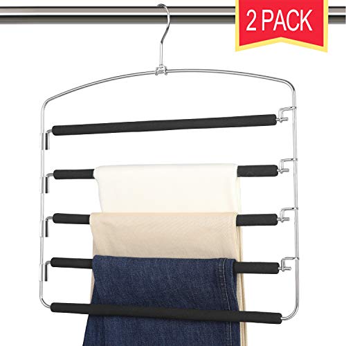 Product Cover Giftol Pants Hangers 5 Layers Stainless Steel Non-Slip Foam Padded Swing Arm Space Saving Clothes Slack Hangers Closet Storage Organizer for Pants Jeans Trousers Skirts Scarf Ties Towels(Pack of 2)