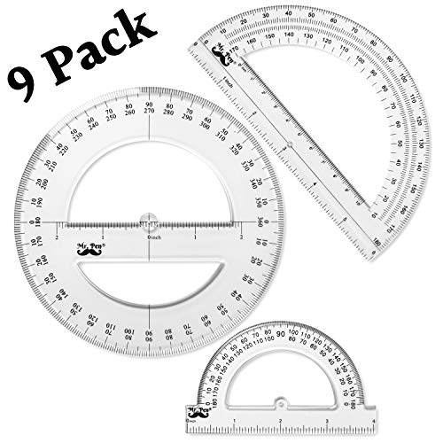 Product Cover Mr. Pen- Protractor, 9 Pc Protractor Set, Protractor Ruler, Drafting Tools, Circle Protractor, Protractor for Kids, Protractors Classroom Set, Large Protractor, Protactor 360 Degree, Math Geometry Set