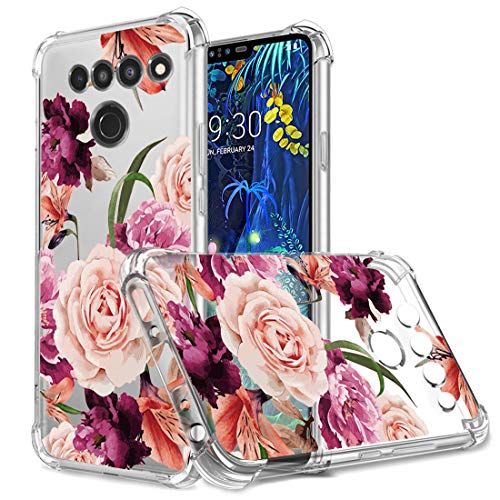 Product Cover Osophter LG V50 Case,LG V50 ThinQ 5G Case Floral Case, for Girls Women Shock-Absorption Flexible TPU Rubber Soft Silicone for LG V50 Thinq 5G (Purple Flower)