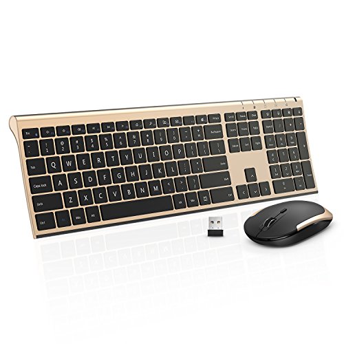 Product Cover Wireless Keyboard Mouse, Jelly Comb 2.4GHz Ultra Slim Full Size Rechargeable Wireless Keyboard and Mouse Combo for Windows, Laptop, Notebook, PC, Desktop, Computer (Gold and Black)