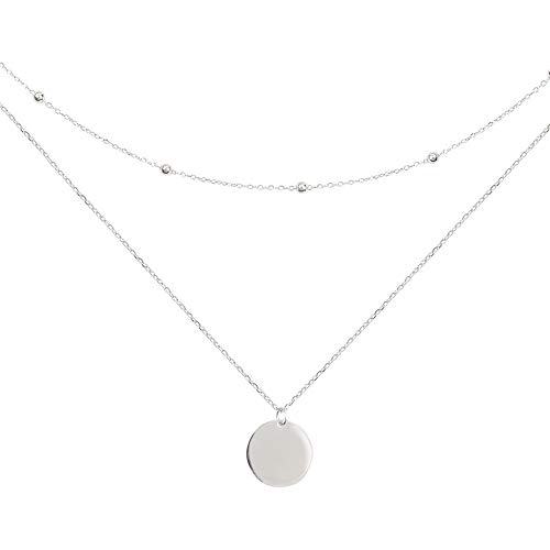 Product Cover Layered Disc Pendant Choker Necklace for Women Girls 925 Sterling Silver 18K Gold Dainty Full Moon Circle Coin Collar Two-Double Chain Fashion Y Jewelry Best Gifts Box Birthday Wedding (Silver)