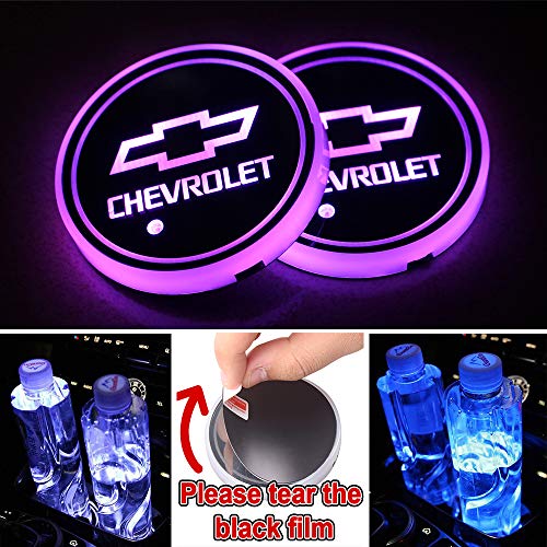 Product Cover LED Cup Holder Lights, Car Logo Coaster with 7 Colors Changing USB Charging Mat, Luminescent Cup Pad Interior Atmosphere Lamp Decoration Light for Chevrolet Accessories (2 PCS， Waterproof)