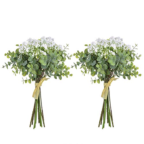 Product Cover Anna Homey Decor Artificial Baby Breath Flowers in Bulk Pack of 2 Artificial Gypsophila Floral with Silver Dollar Eucalyptus Leaves White Fake Flowers for Wedding Hotel Office Home Decoration(2PCS)