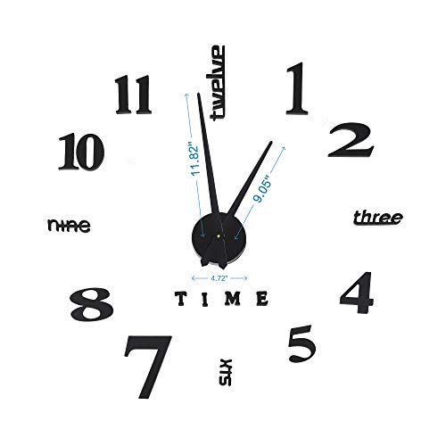 Product Cover AOXLANT DIY Wall Clock, 3D Mirror Stickers Large Wall Clock Frameless Modern Design Large Watch Silent Home/Office/School Number Clock Decorations Gift (black3)