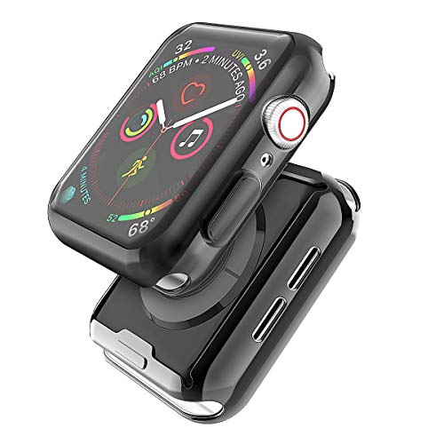 Product Cover [2 Pack] Misxi Black Case Compatible with Apple Watch Series 5 / Series 4 Screen Protector 44mm, 2019 New iwatch Cover TPU Overall Protective Case for Series 5/4 44mm (1 Black +1 Transparent)