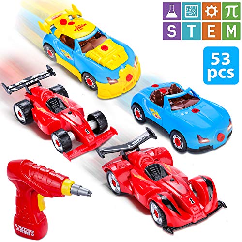 Product Cover Vimpro Take Apart Cars, Build Your Own Toy Racer Car STEM toys with 53 pieces Assembly Car Toys with Drill Tool for Boys and Girls with Lights and Sounds