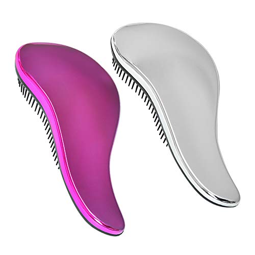 Product Cover Detangling Brush, 2-Piece Wet Detangling Hair Brush Set (Pink & Silver), Professional No Pain Detangler Hair Comb for Women, Men or Kids