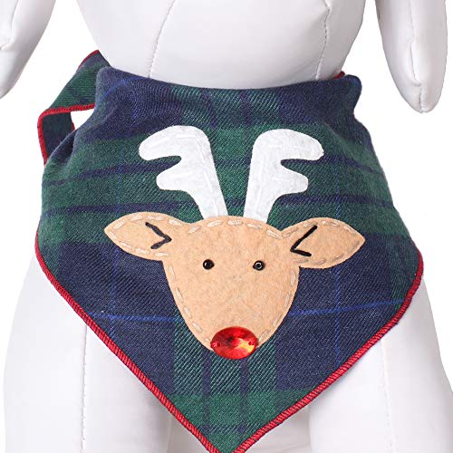 Product Cover Tail Trends Christmas Dog Bandanas with Red Nosed Reindeer Designer Applique for Medium to Large Sized Dogs - 100% Cotton