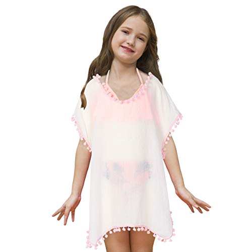 Product Cover Sylfairy Cover Up for Girls' Kids Swimwear Coverups Bathing Suit Cover-ups Wraps Beach Sundress with Pompom Tassel (White,7-10Y)