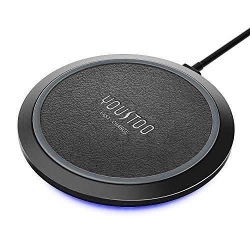 Product Cover YOUSTOO Qi-Certified wireless charger, Leather Surface 7.5W Compatible iPhone 11/11pro Xs Max/XR/XS/X/8/8Plus,10W Fast wireless Charging Galaxy S10/S10 Plus/S10E/S9 (No AC Adapter, 5ft Cable Included)