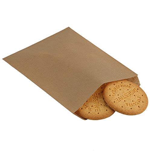 Product Cover BagDream 5.5x7.75 Inches Kraft Paper Bags Pack of 100 Flat Greaseproof Paper Bags Greaseproof Envelopes Brown Paper Snack Bags Cookie Bags Popcorn Bags