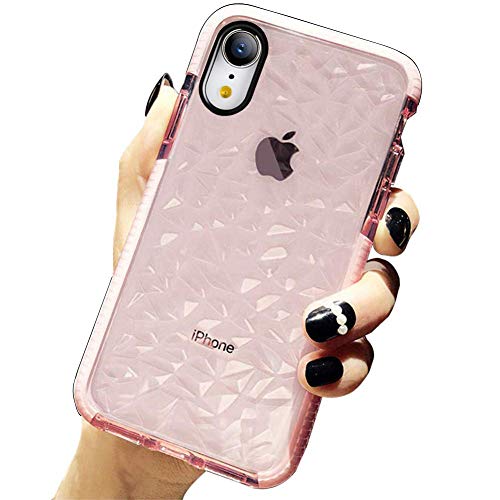 Product Cover KUMTZO Compatible iPhone XR Case, Crystal Clear Slim Diamond Pattern Soft TPU Anti-Scratch Shockproof Protective Cover for Women Girls Men Boys with iPhone XR 6.1 inch - Pink