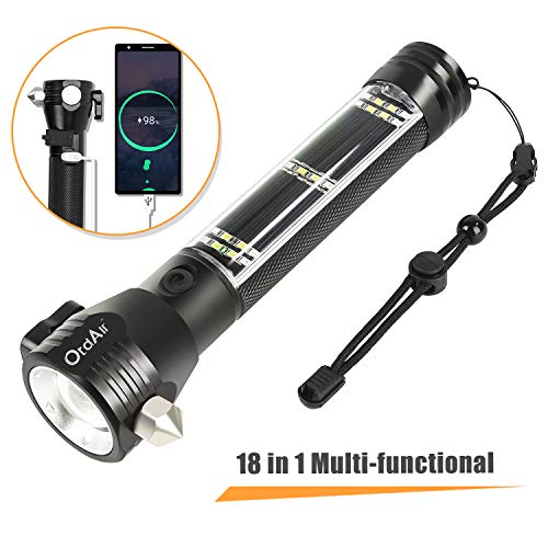 Product Cover Otdair LED Flashlight Solar Power Tactical Flashlight,Ultra Bright Flashlight,Safety Hammer,High Lumens Tactical,USB Rechargeable,5 Modes for Outdoor,Camping,Hiking