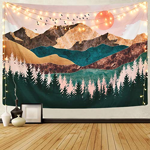 Product Cover Sevenstars Mountain Tapestry Forest Tree Tapestry Sunset Tapestry Nature Landscape Tapestry Wall Hanging for Room(51.2 x 59.1 inches)