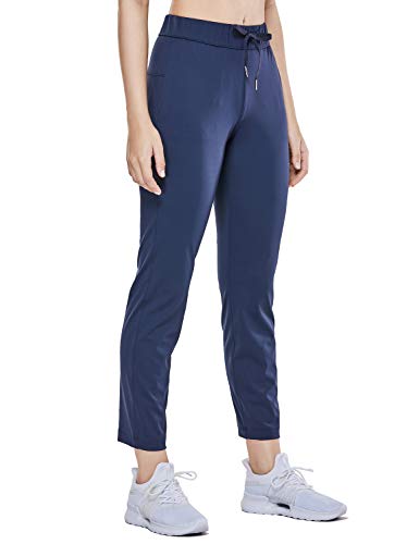 Product Cover CRZ YOGA Women's Stretch Lounge Travel Pants Ankle Drawstring 7/8 Track Pants with Pockets-28 inches True Navy M