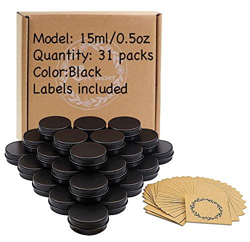 Product Cover 31pcs 0.5oz/15ml Black Aluminum Tin Jar with Screw Lid and Blank Labels