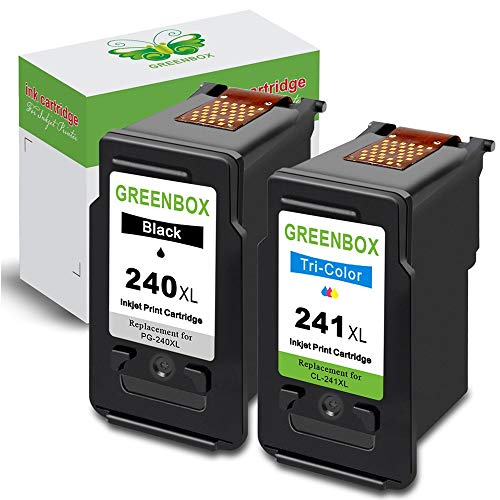 Product Cover GREENBOX Remanufactured Ink Cartridges 240 and 241 Replacement for Canon PG-240XL CL-241XL 240 XL 241 XL Canon PIXMA MG3620 TS5120 MX532 MX472 MX452 MG3522 MG2120 MG3520 (1 Black 1 Tri-Color)