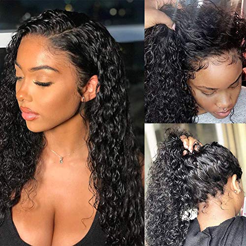 Product Cover Pizazz Human Hair Lace Front Wigs for Black Women 150% Density Brazilian Deep Wave Lace Front Wig with Baby Hair Pre Plucked Bleached Knots(14'')