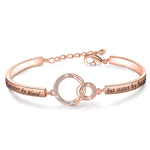 Product Cover Gift for Best Friend Friendship Bracelet Not Sister by Blood But Sister by Heart Jewelry Friend Sister Bangle(Double Circle-RG)
