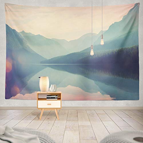 Product Cover Wall Hanging Nature Tapestry, National Park USA Instagram Mountain Lake Nature Summer Wilderness 60 x 80 inch Home Decorations for Living Room Bedroom Dorm