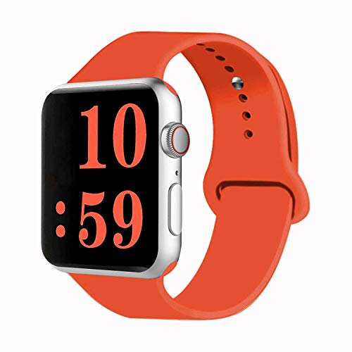 Product Cover VATI Sport Band Compatible for Apple Watch Band 42mm 44mm, Soft Silicone Sport Strap Replacement Bands Compatible with 2019 Apple Watch Series 5, iWatch 4/3/2/1, 42MM 44MM S/M (Orange)