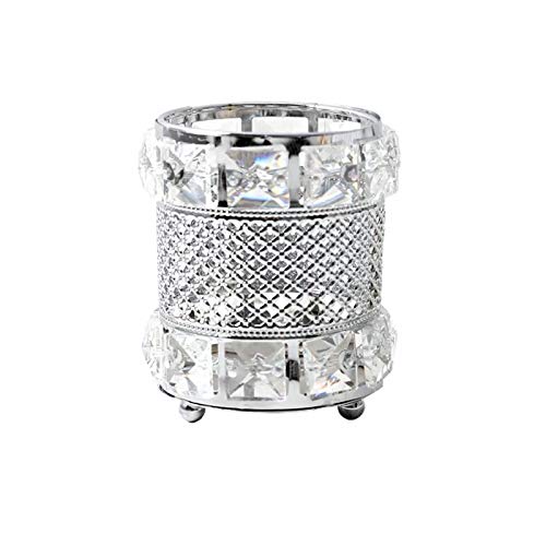Product Cover CY craft Silver Makeup Brush Holder Organizer,Handcrafted Vintage Cosmetics Brushes Eyebrow Pencil Pen Cup Collection, Crystal Flower Vase Desk Dresser Decoration and Storage,4.7 x 4 Inch
