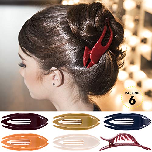 Product Cover RC ROCHE ORNAMENT 6 Pcs Womens French Concord Curved Hair Clip No Slip Strong Grip Comfortable Hold Girls Ladies Beauty Accessory Pin Teeth Clamp, Large Classic Multicolor