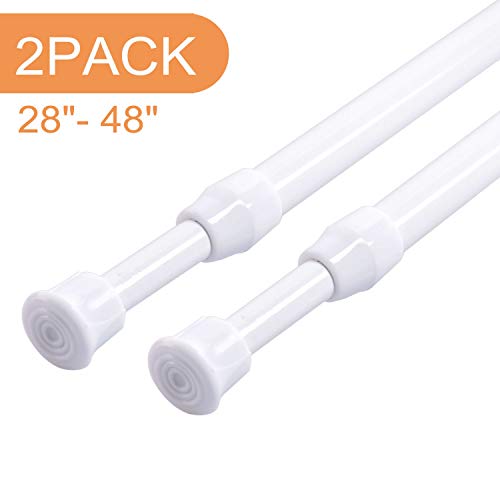 Product Cover Ginbel Direct 2Pack Tension Curtain Rod Cupboard Bars Extendable 28-48 inch White Spring Tension Rods