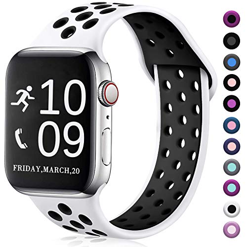 Product Cover Zekapu Compatible with Watch Band 44mm 42mm, for Women Men, S/M, Breathable Silicone Sport Replacement Wrist Band Compatible for iWatch Series 5/4/3/2/1,White-Black