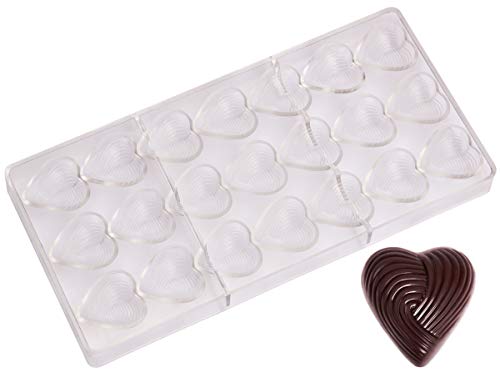 Product Cover Polycarbonate Chocolate Mold by NuEmporia for Pralines, Truffles, Sweets, Candies, Bonbons: Grooved Heart Shape. Food Safe, BPA-Free Polycarbonate Plastic