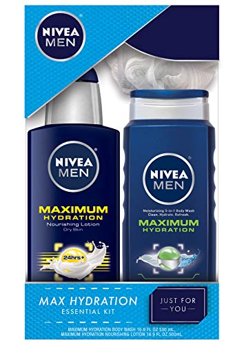Product Cover Nivea Men Maximum Hydration Essential Pack - Body Lotion, Body Wash and Shower Loofah Included - Two 16.9 fl oz Bottles