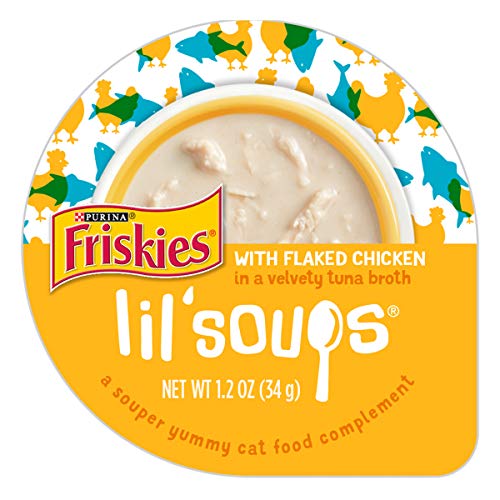 Product Cover Purina Friskies Natural, Grain Free Wet Cat Food Complement, Lil' Soups Flaked Chicken - (8) 1.2 oz. Tubs