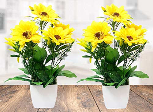Product Cover Litleo Great for Home Office, Gift, Or Decoration,Bring Brightness with These Yellow Sunflower Artificial Flower with Pot (2)